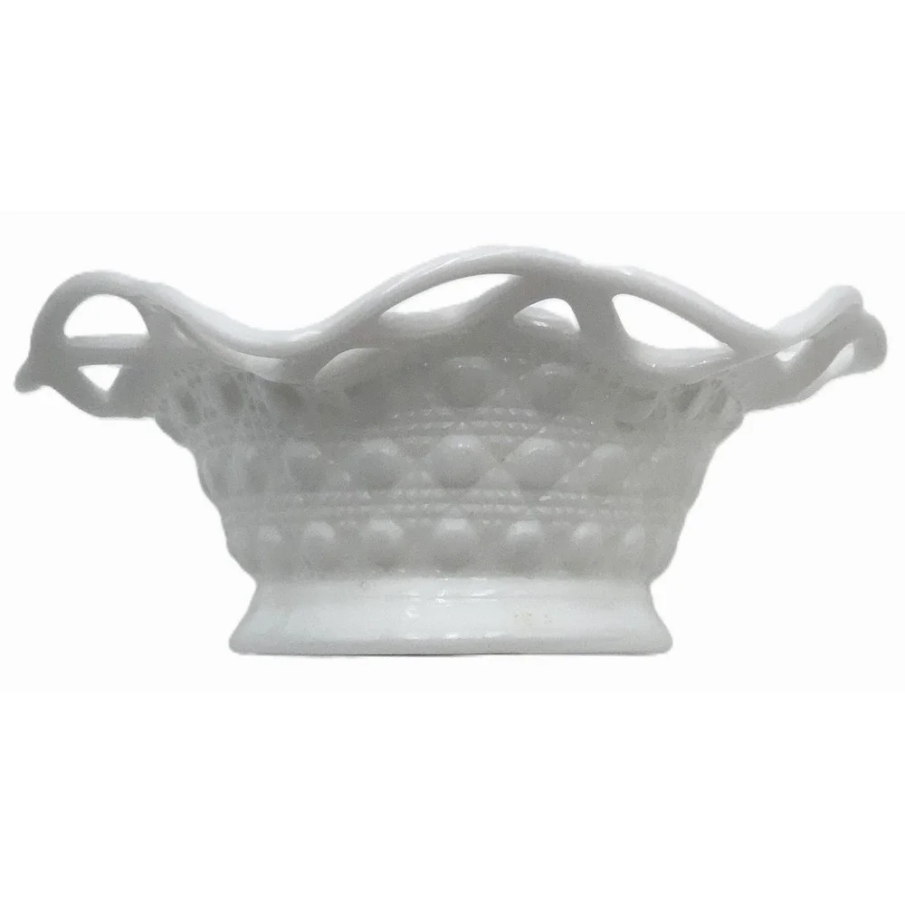 Vintage Imperial Milk Glass Lace Edge Lattice Bowl 6 in Decorative Footed Dish